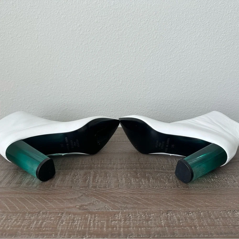 White Ankle Boots with Teal Heel - Picture 3 of 4